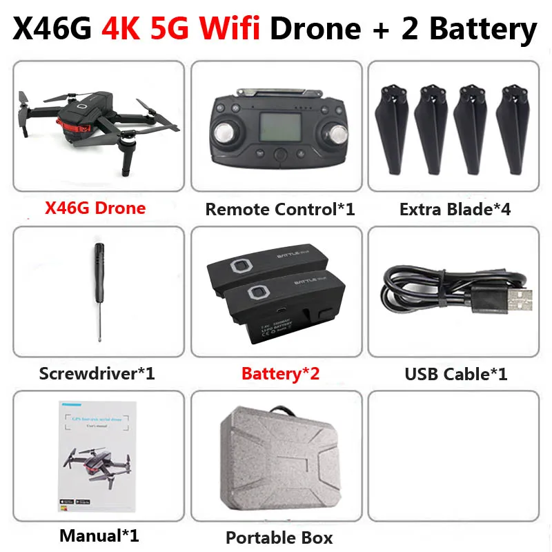 X46G Профессиональный Дрон с двойной камерой 4K HD 5G gps WiFi FPV Бесщеточный двигатель широкоугольный Радиоуправляемый квадрокоптер Вертолет игрушки SG907 - Цвет: X46G 2B Portable