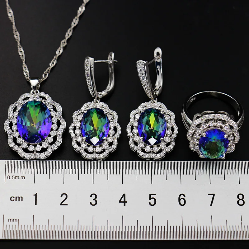 Bague Ringen, роскошная, в форме цветка, серебро, 925, женская одежда, ювелирный набор, овальная форма, кольцо с камнями, серьги, ожерелье, топаз, подарок