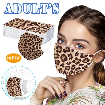 

50pcs Leopard Print Disposable Face Mask Breathable Mascarilla For Adult Dustproof Mouth Muffle Salvaorejas Mascarillas