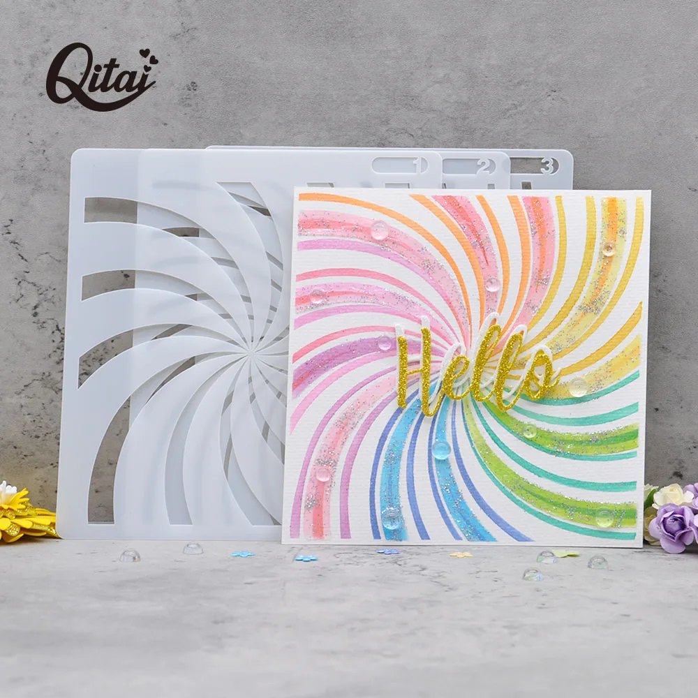 Sun Shining Stripes Background Layering Stencil QITAI 3PCS/SET For Scrapbooking Decorative Embossing DIY Paper Card Crafts ST009