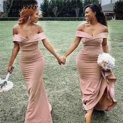 Bridesmaid Dresses Champagne Off The Shoulder Spandex Satin Mermaid Bridesmaid Dresses Zipper Back Wedding Party Bridemaid Gowns