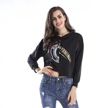 

Explosion Sweater Female Spring New Personality Irregular Short Hooded Sweatshirts Leisure Loose L T-shirt