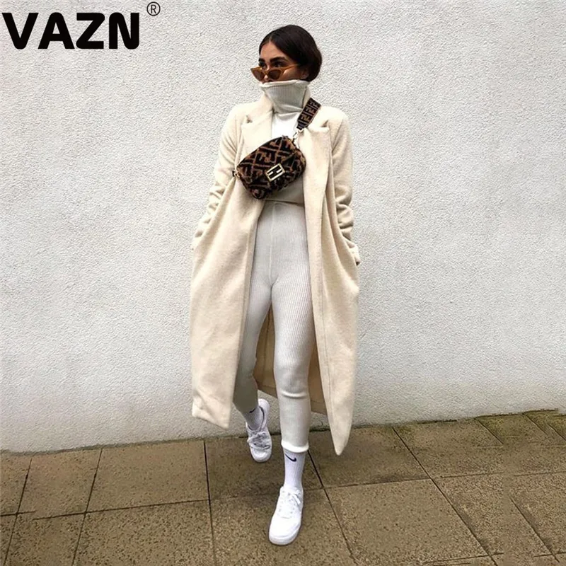 VAZN SXE17335674 зимняя обувь высшего качества; молодой леди из Примечание свежий ясный модный белый длинный рукав Для женщин, открытая строчка, длинное пальто, верхняя одежда