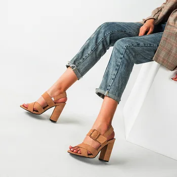 

Shoes Woman Chaussure Gladiator Women Square Heel Summer Sandals Ladies Buckle High Heels Platform Shoe