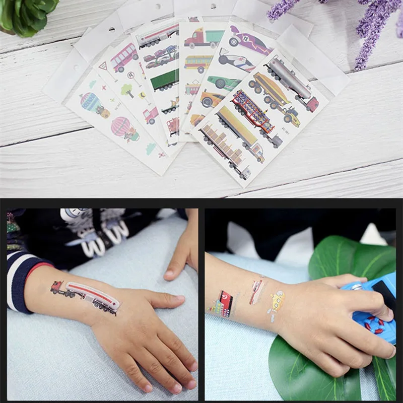 Automobile Vehicle Truck Temporary Cartoon Tattoo 20 kinds Kids Children Cognition Stickers faux tatouage temporaire Disposable