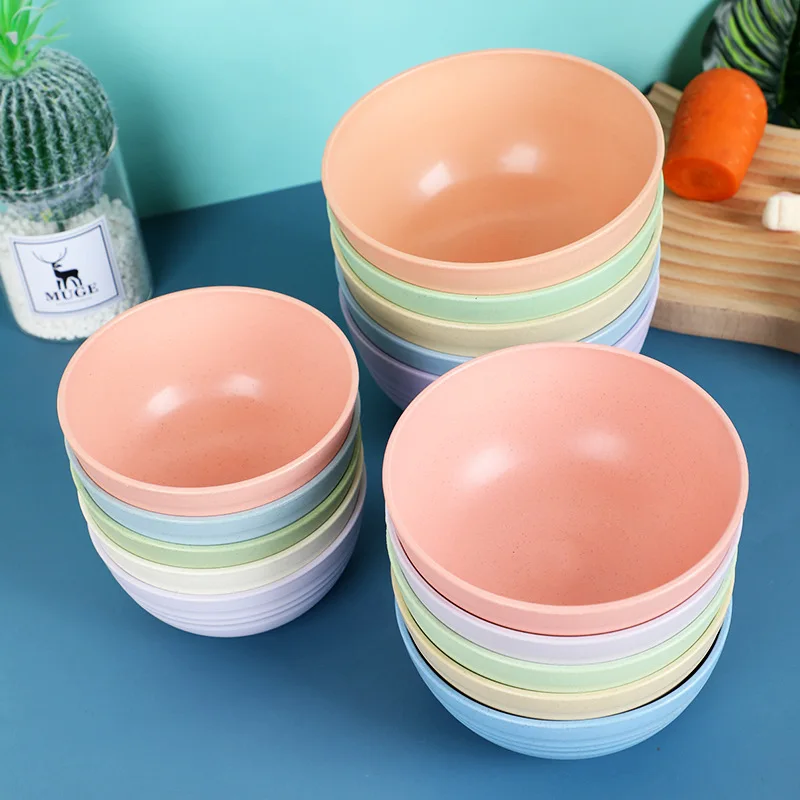 1 Pcs Wheat Straw Food Bowl Set Breakfast Cereal Container Salad Ramen Soup Cutlery Family Kids | Дом и сад