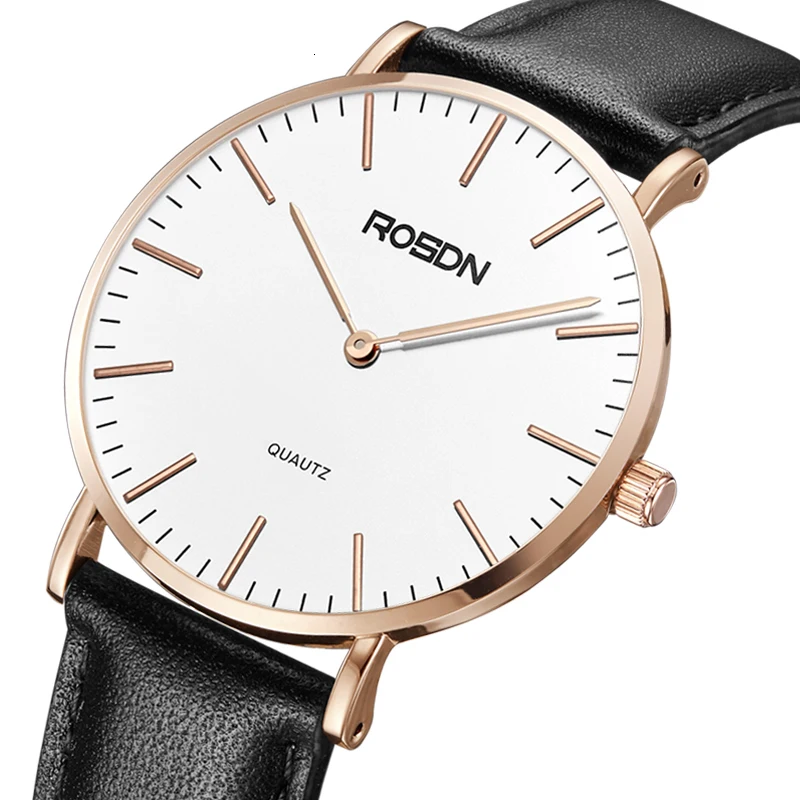 buy Luxury Brand ROSDN Couple #039;s Watches New 6 mm Ultra thin Watches Japan MIYOTA Quartz Men Watch Leather 50M Waterpoof Clock R3603M