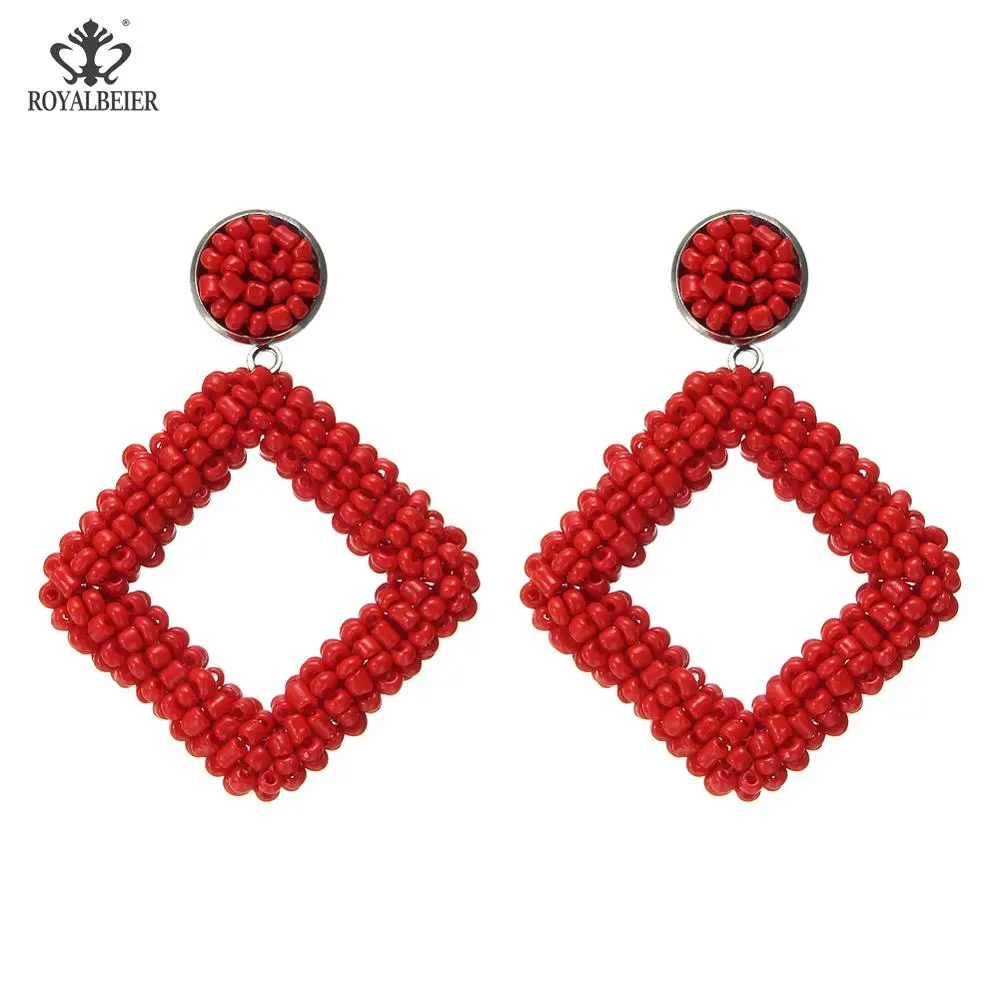 Red beaded 0683c Рождественские серьги в богемном стиле, модные необычные серьги с бахромой, красные длинные серьги с кисточками, женские массивные ювелирные изделия, подарок - Окраска металла: Red beaded 0683c