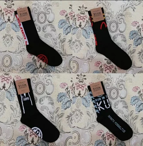 Бренд Evisu повседневные хлопковые мужские носки Модные дышащие теплые чулки спортивные мужские и женские парные носки - Цвет: 4 pairs 12