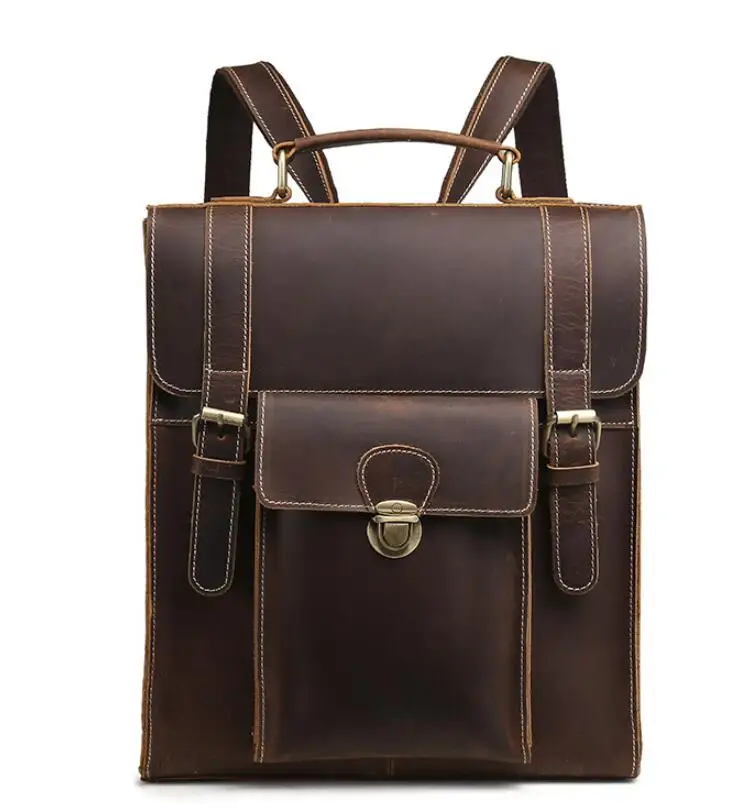 CHSANATO NEW 3 in 1 Business Backpacks Crazy Horse Leather Backpack For Vintage Men Travel Shoulder Bags Quality Male Mochilas