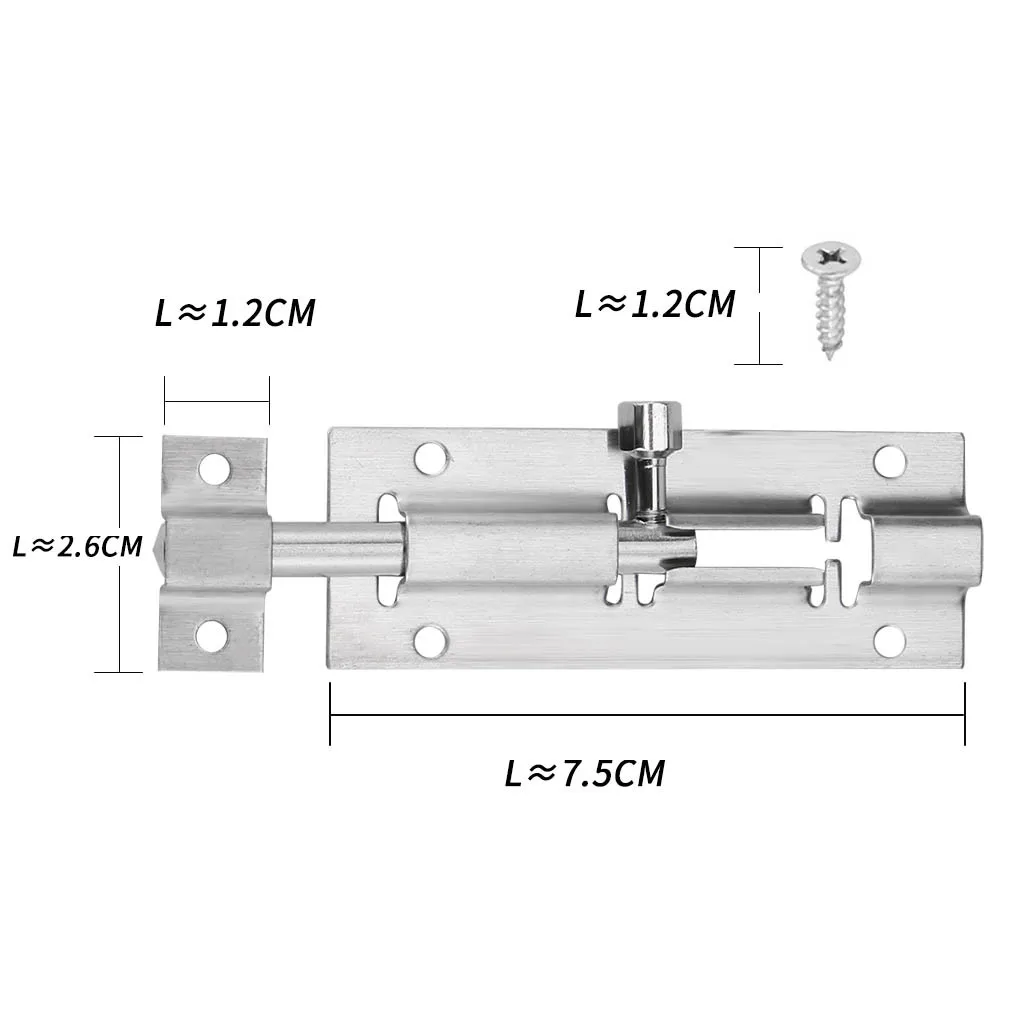 3 Inch Silver Stainless Steel Door Latch Sliding Lock Bolt Latch Hasp Staple Gate Safety Door Security Slide Lock With 12 Screws