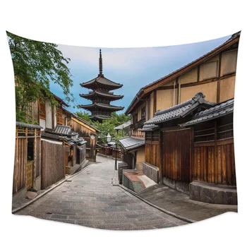 

City Tower Wooden Building Retro Tapestry Wall Hanging Picnic Yoga Mat Living Room Bedroom Dormitory Wall Decoration