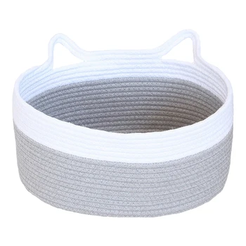 

Cat Ears Shape Cotton Rope Desktop Storage Box Sundries Storage Organizer Stationery Cosmetic Basket Container Case