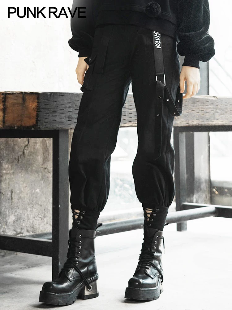 

PUNK RAVE Dark Black Beam Foot Overalls Women Retro Loose Trousers New Autumn Slim Casual Pants