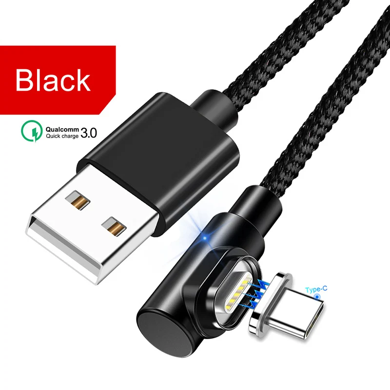 OneVan Магнитный usb-кабель для зарядки, локоть 3.0A кабель для быстрой зарядки для IPhone X XR Micro usb type C huawei Xiaomi samsung Phone - Цвет: Black For Type-C