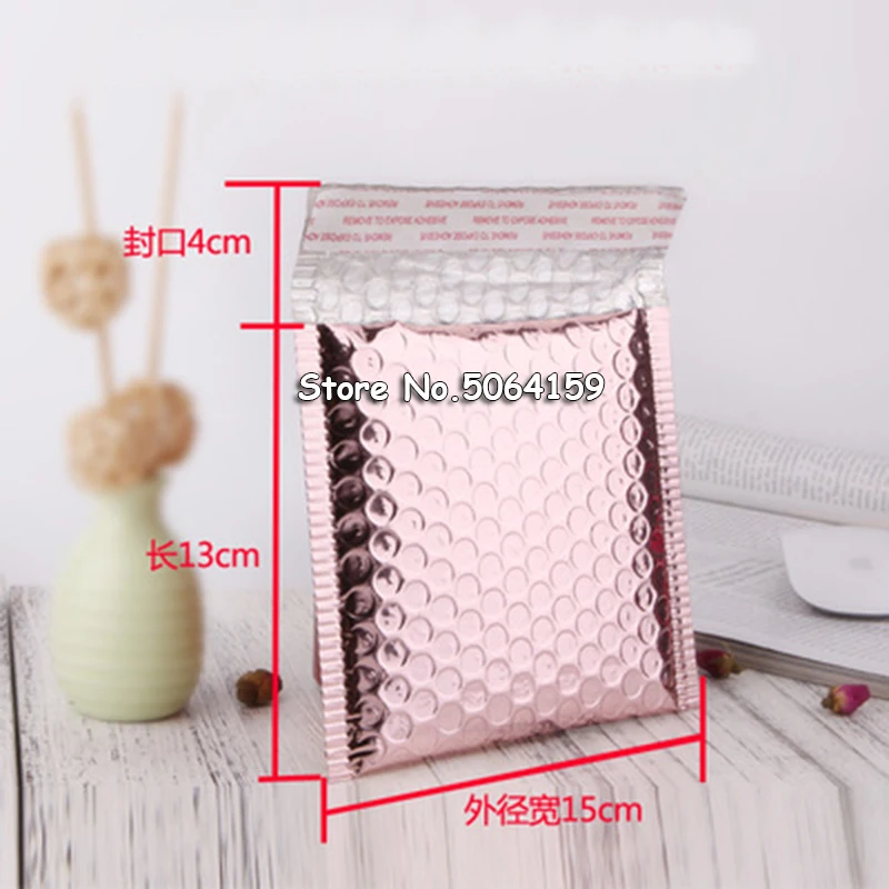 

50pcs 15*13+4cm Rose Gold Bubble Envelop, Rose Gold Foil Bubble Mailer for Gift Packaging, Wedding Favor Bag