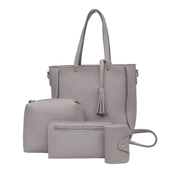 

New Hot 4Pcs/Set Fashion Women Messenger Bags Zipped Tassels Leather Solid Color Handbag Ladies Girls Purse Shoulder Bag SMR88