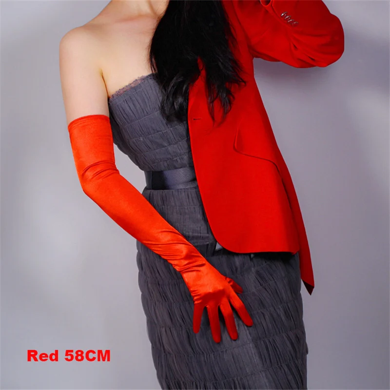 Шелковые перчатки женские 58 см эластичные шелковые атласные темно-красные бордовые длинные солнцезащитные перчатки 3-SCJH58