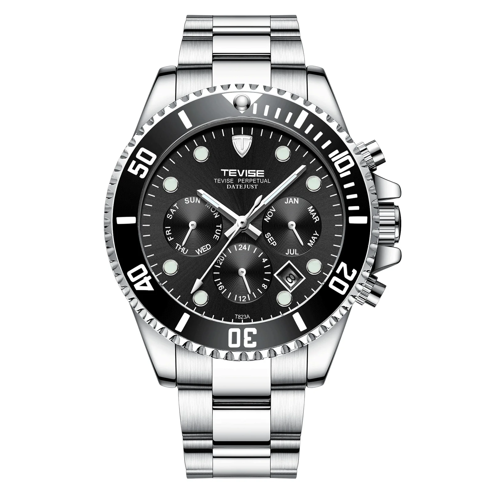TEVISE silver black Tevise мужские часы автоматические механические часы Роскошные золотые часы мужские водонепроницаемые деловые наручные часы Relogio Masculino - Цвет: TEVISE silver black