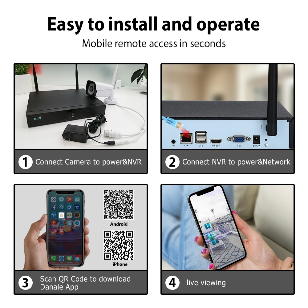 Zoohi 1080P Беспроводная система видеонаблюдения Система безопасности комплект видеонаблюдения 4CH wifi CCTV система наружного видеонаблюдения камера система