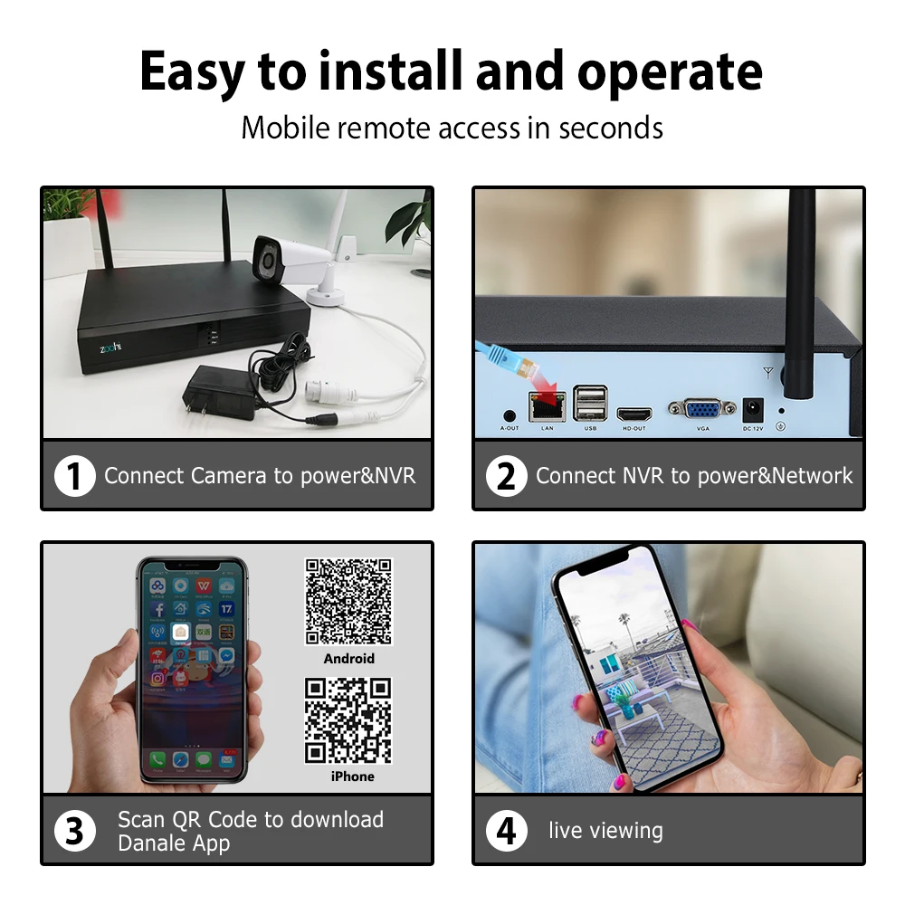  Zoohi CCTV System Wireless Surveillance System Kit 1080P 2MP Home Security Camera System Outdoor WI - 4.00007E+12