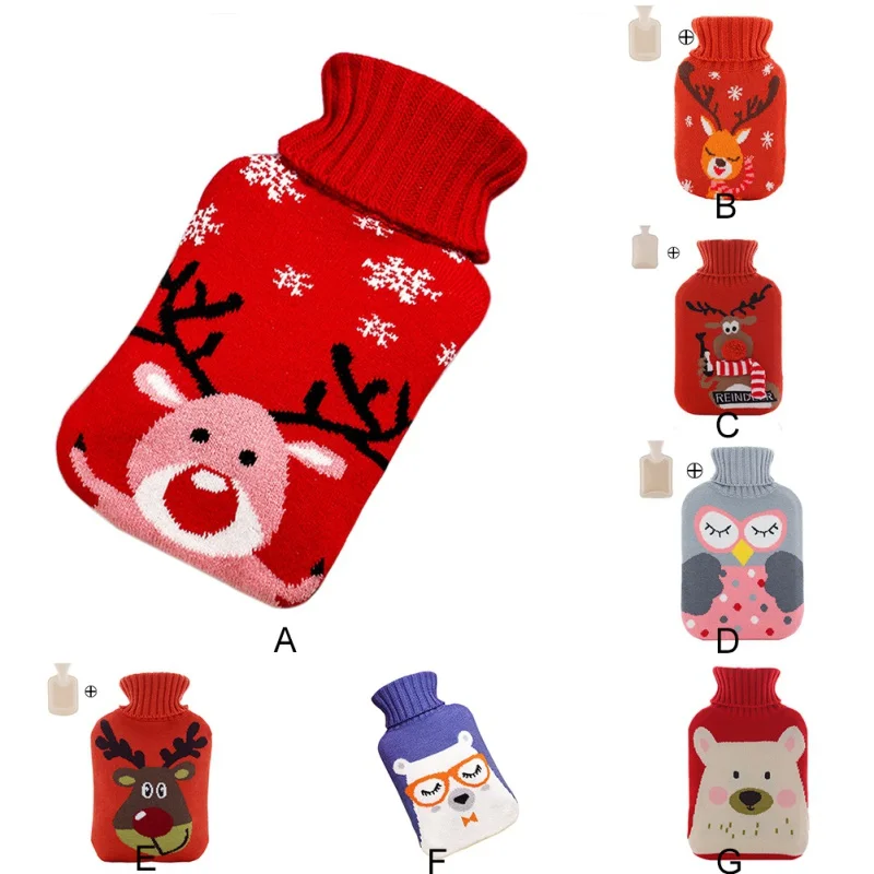Рождественская мультяшная 2000 мл грелка с вязаной крышкой для бутылки Большая