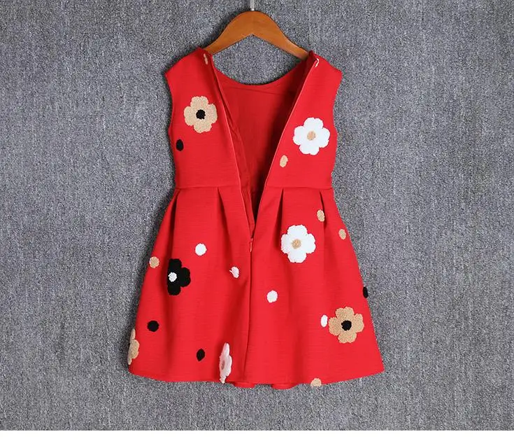 Mom Girls Flower Dress Mother Daughter Red Vest Dress Mommy Girl Matching Twinning Party Dress Family Look Outfits