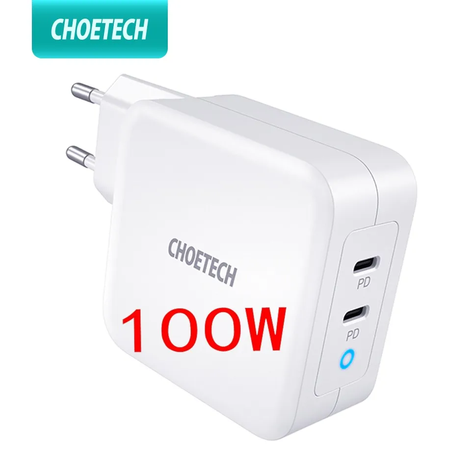 CHOETECH PD 100W GaN Dual USB Type C Charger for MacBook Air iPad iPhone 12 Pro Samsung Huawei ASUS Wall Charger for Lenovo DELL