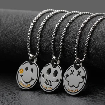 

Smiley Round Pendants Chain Necklace Stainless Steel Beads Chain Choker Necklace For Women Hip Hop Accessories Birthday Gift