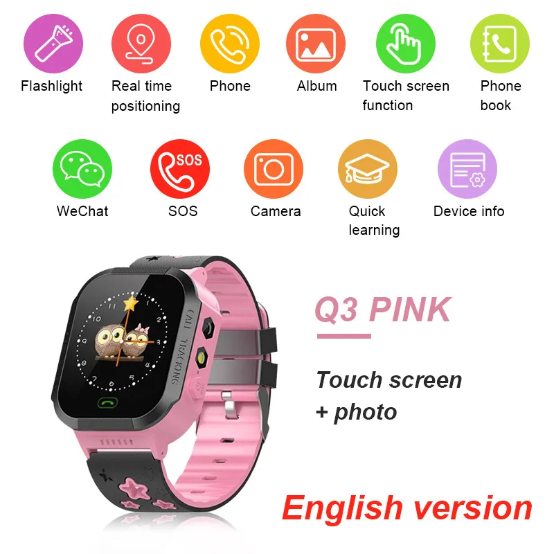 Q3 Pink Детские умные часы для детей камера для безопасности SIM вызов ребенок LBS SOS наручные часы Будильник Водонепроницаемый детский подарок для gps - Цвет: Q3 Pink
