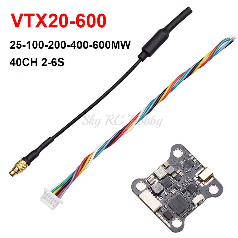 JHEMCU VTX20-600 5 8G 40CH передатчик PitMode 25mW 100mW 200mW 400mW 600mW регулируемый VTX 7-26V 20x20mm для RC FPV