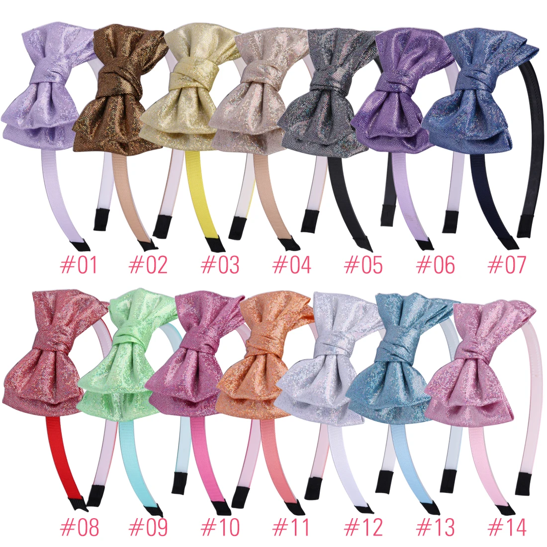 14pcs-mix color 14 шт./компл. повязка на голову с бантом для девочек, блестящий лазер из искусственной кожи, 3,5 дюймов, милые банты, банты, мягкие банты, дизайн, детский наголовный обруч - Цвет: 14pcs-mix color