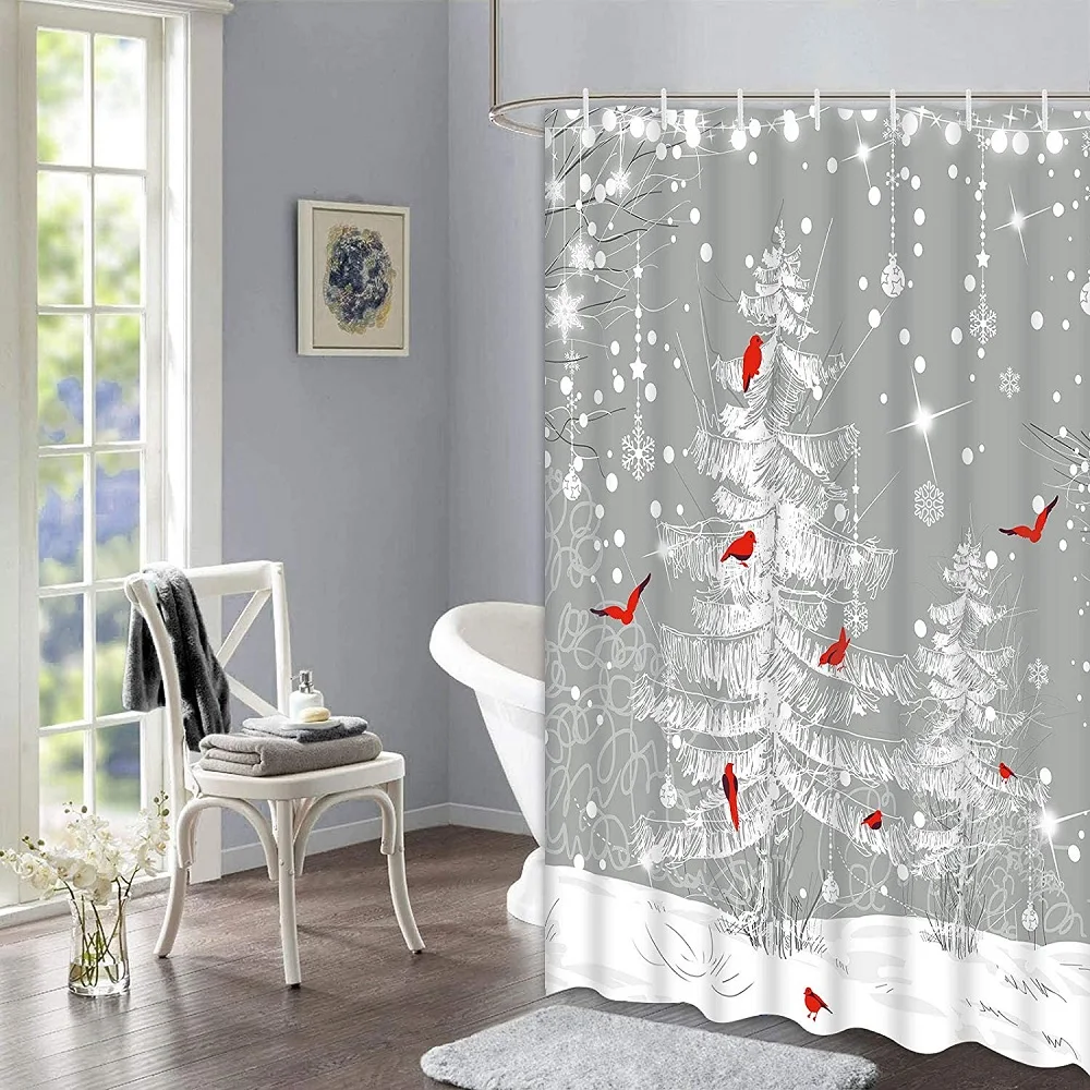  Waterproof Fabric Shower Curtain, Christmas Tree Shower Curtain  for Bathroom Curtains Bathtubs Hotel Washable Shower Curtains with 12 Hooks  Stall 54x78in Snowflake Pink Minimalist Illustration : Home & Kitchen