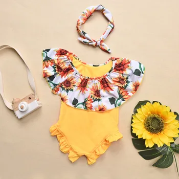 

Child Kids Toddler Baby Bikini Summer Toddler Baby Girl Sunflower Print Bikini One-Piece Swimwear Headband Outfits Bathing Suit