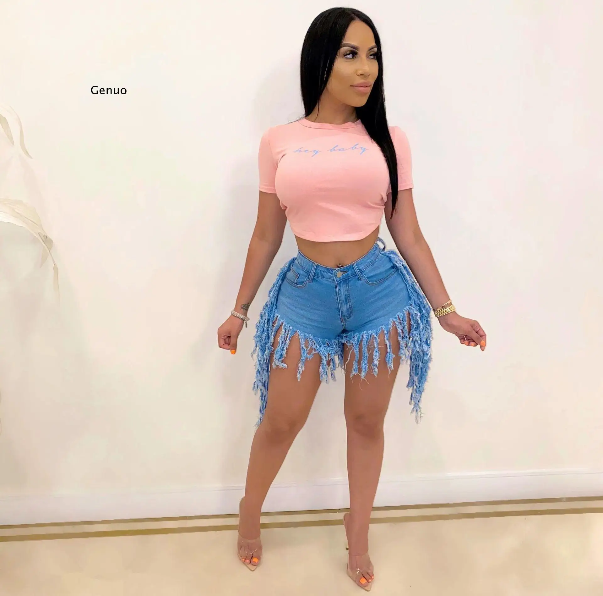 

Модные джинсовые шорты с кисточками, сексуальные женские повседневные Прямые Клубные шорты с высокой талией, летние джинсы