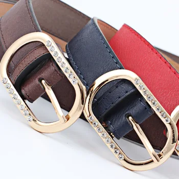 

Women Fashion PU Leather Belt Female Casual Leather Belt Personality Buckle Belt Jeans Diamond Decorative Waistband