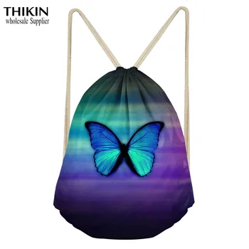 

Aulaygo Blue Butterfly Pattern Woman Shoulder Bag Unisex Drawstring Polyester Bag Travel Backpack Student Lightweight Schoolbag