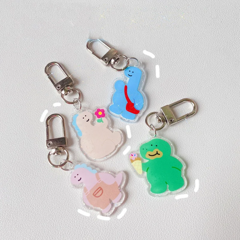 Cartoon Cute Dinosaur Blingbling Key Chain Ins Acrylic Student Schoolbag Pendant Key Holder Decorative Pendant Kawaii Ornament ins cartoon dinosaur note holder student test paper ticket storage clip acrylic cute handbook decorative clip