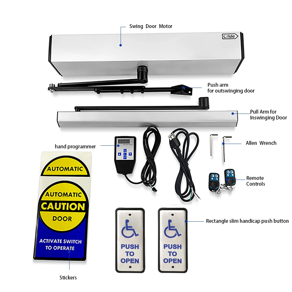 US $578.55 Olide Automatic Door Opener For DisabledPair With 2PCS Wired Slim Handicap Push Button Olide515