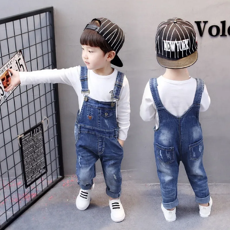 BOY'S Pants Spring And Autumn New Style Korean-style Children Triangular Leather Standard Cowboy Suspender Pants Baby Hands