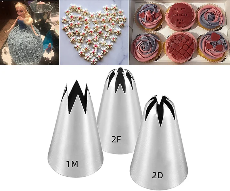 Description Picture 2 of itemPastry Nozzles Set Large 2D/1M /2F Stainless Steel Icing Cream Piping Tips Socket Confectionery Cupcake Cake Decorating Tool