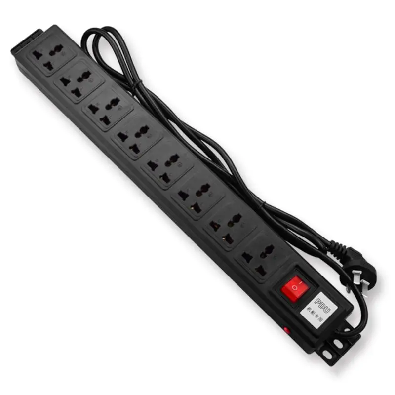 

1U PDU 8 ABS Wall-mount Outlet Metal Power Strip Surge Socket Protector 250V 10A 2500W for 19 inch Server Rack Long Extension