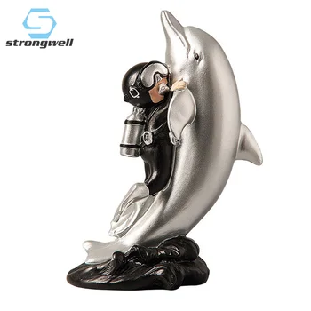 

Strongwell Nordic Diver Dolphin Sculpture Modern Art Ornament Statue Resin Craft Figurines Living Room Home Wall Decoration