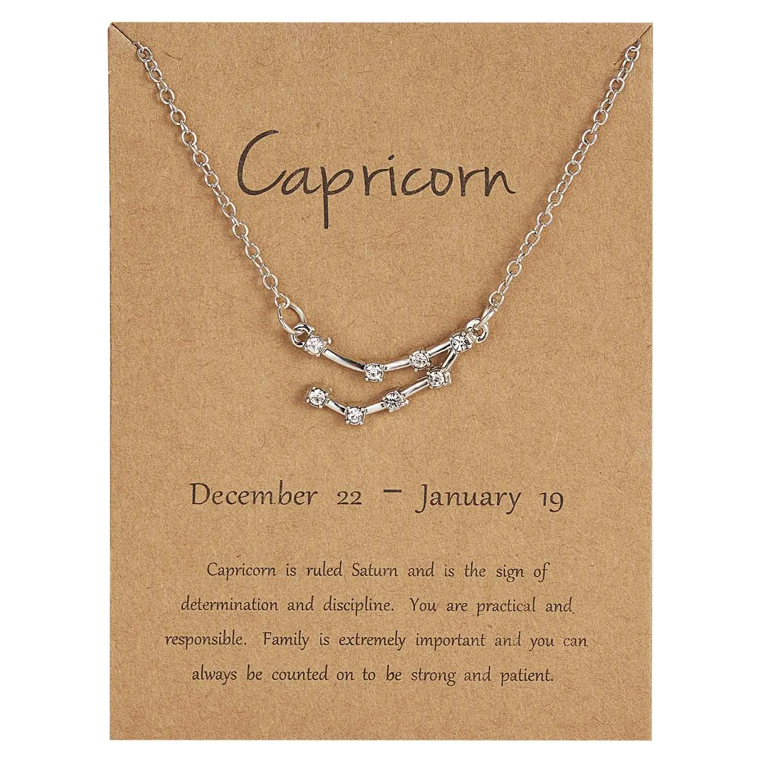 Rinhoo 12 Constellation Necklace Zodiac Sign necklace with Card Pendant Necklace charm Message Card Birthday Gift for Women Girl - Окраска металла: silver Capricorn