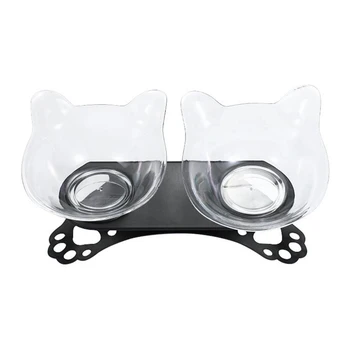 

Cartoon Cat Footprint Base Adjustable Pet Feeder, Plastic Non-slip Double Bracket Pet Bowl, Protect Cat Cervical Spine Bowl