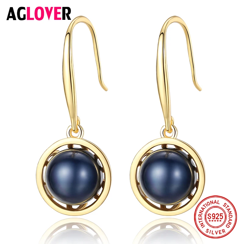 AGLOVER Новое поступление серебро 925-й пробы 18K позолоченные жемчужные серьги из натурального пресноводного жемчуга Серьги для женщин ювелирные изделия леди подарок Вечерние