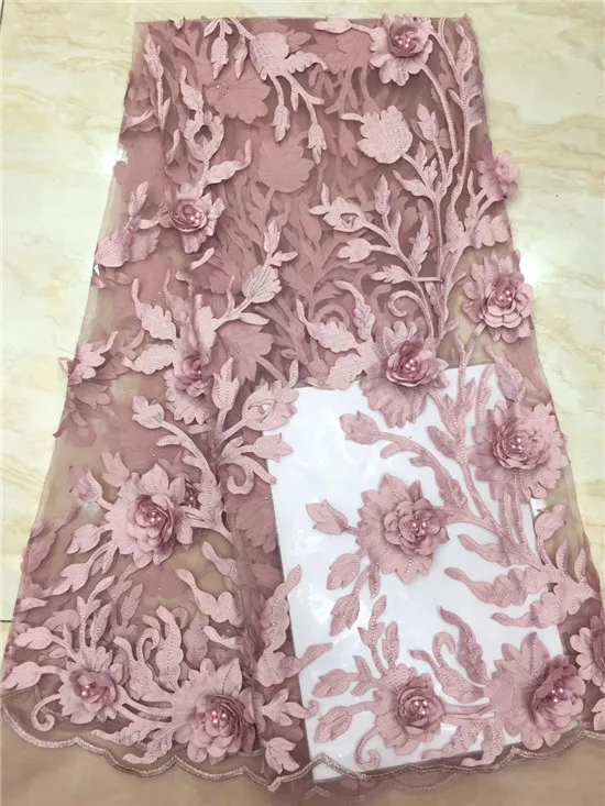 

Quality French Net Material Embroidery French Lace 5Yards Cheap Nigeria African Sequence Lace Fabric for Wedding pink