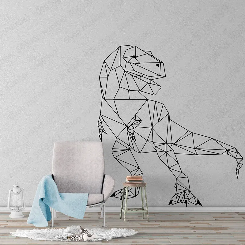 Геометрический динозавр T-Rex Настенная Наклейка для мальчика, детская комната, Парк Юрского периода, зоопарк, животное, динозавр, настенная наклейка, виниловый декор для спальни, LW660