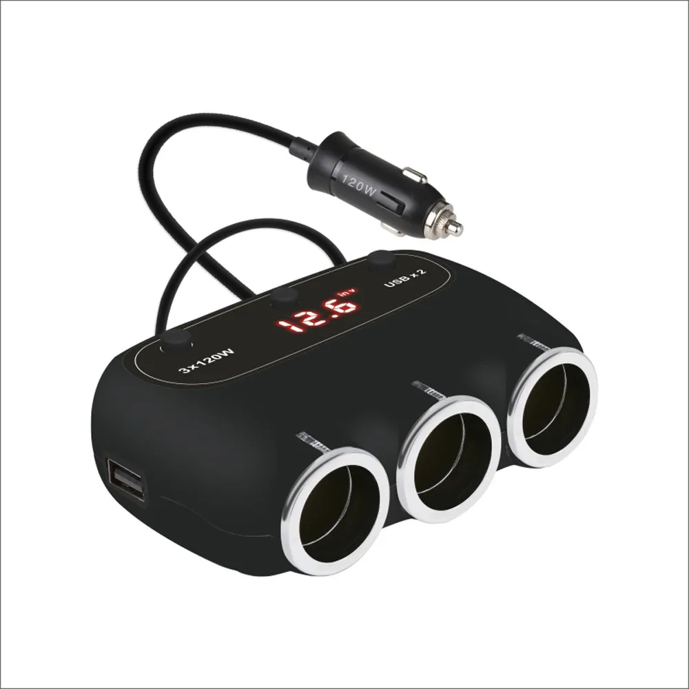 Черный 3 гнезда прикуривателя автомобиля адаптер DC Outpet 12 V/24 V двойной USB Автомобильное зарядное устройство двойной USB быстрое зарядное устройство автомобильные аксессуары# Ger - Название цвета: Черный