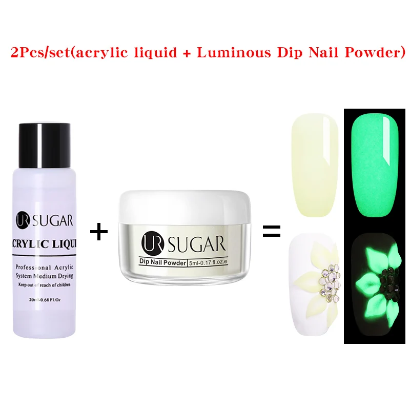 2pcs set1 UR SUGAR светящийся неоновый лак для ногтей Dip акриловый порошок 3D резное моделирование блеск флуоресцентный пигмент пыль дизайн ногтей украшения 5 шт./компл - Цвет: 2pcs set1